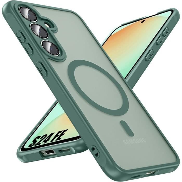 Coque de protection - BOOLING - pour Samsung Galaxy S24 FE - Silicone et PC - Protection caméra - Vert Nuit