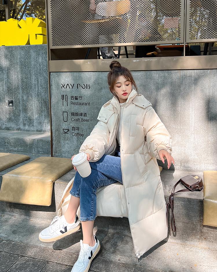 Cotton-padded clothes winter medium and long over-the-knee down cotton-padded clothes women's loose and thickened hooded cotton-padded jackets are c