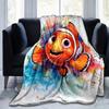 1pc, Vibrant Clownfish Watercolor Art Blanket - Seasonal Decorative Throw for Home, Soft Flannel Throw Blanket - Versatile & Cozy for Bedroo