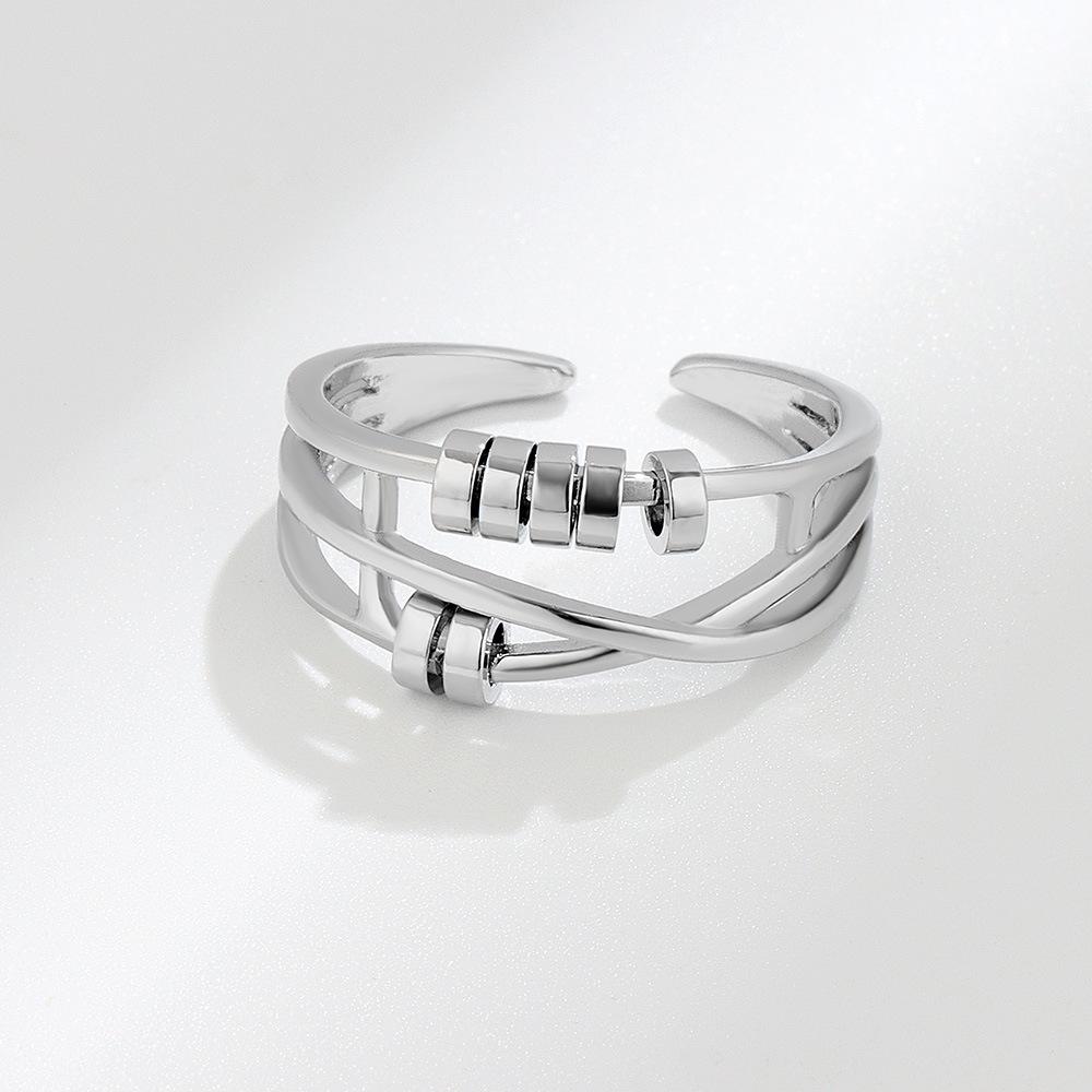 Women's Three Ring Rotating Luck Bead Ring Adjustable Open Size Fashion Jewelry