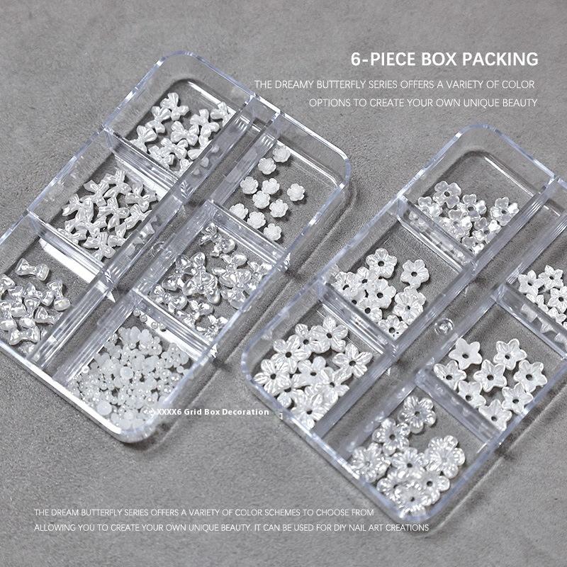 6 Grids Mix 3D Flowers Bowknot For Nail Charms Decoration For Nails Design Resin Petals Manicure Decals Accessories