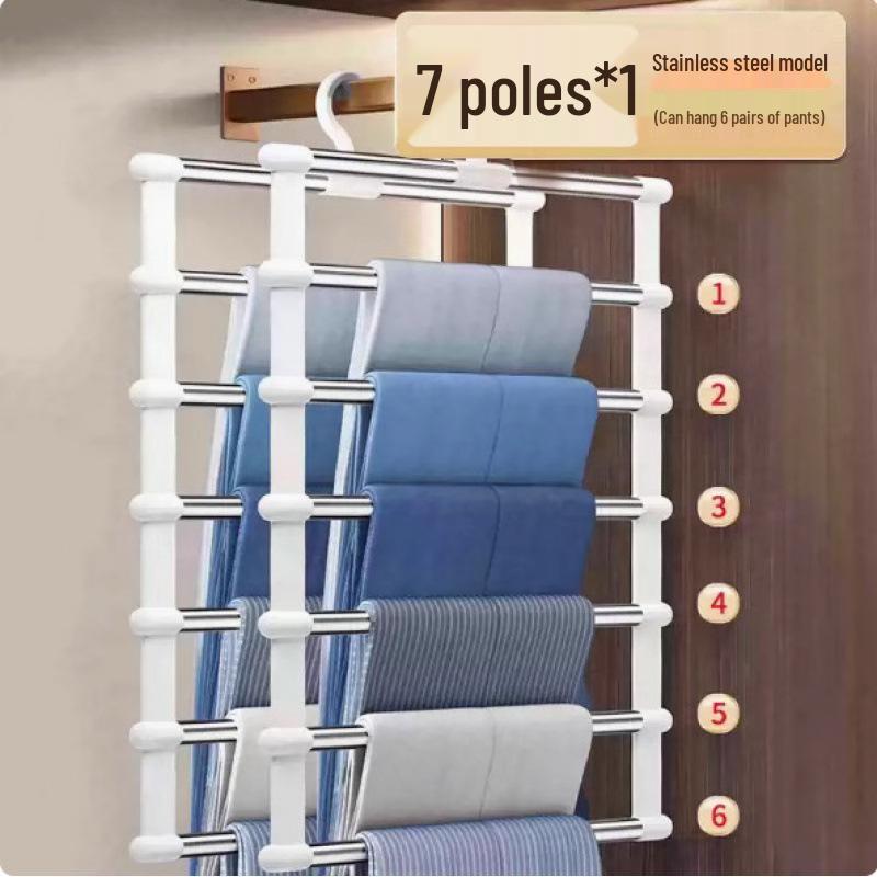 

Multifunctional Folding Pants Rack: Space-Saving, No-Mark, Multi-Layer Hanger with Clips for Wardrobe