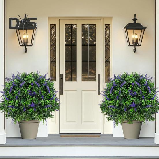 Artificial Lavender Topiary Ball Faux Topiary Tree with Spike Fake Bushes UV Resistant Fake Shrubs for Indoor Outdoor Home Garden Yard Decoration