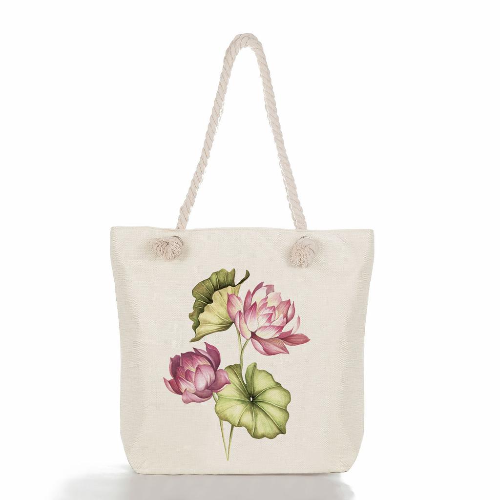 Multifunctional Flower Printed Thick Rope Shoulder Beach Bag 7585