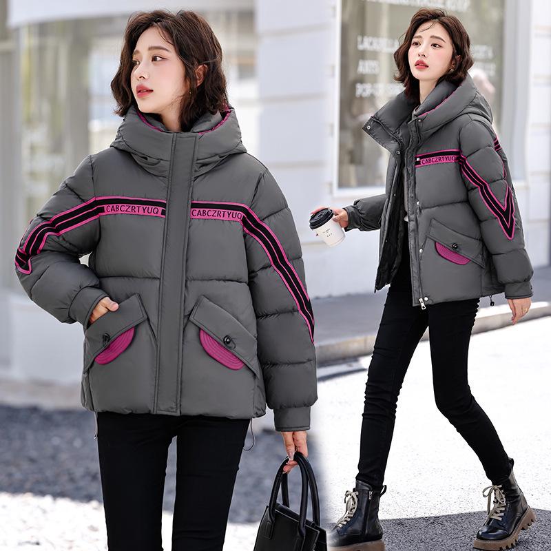 2025 Winter Fashionable Korean Hooded Cotton Jacket with Ribbon Patchwork