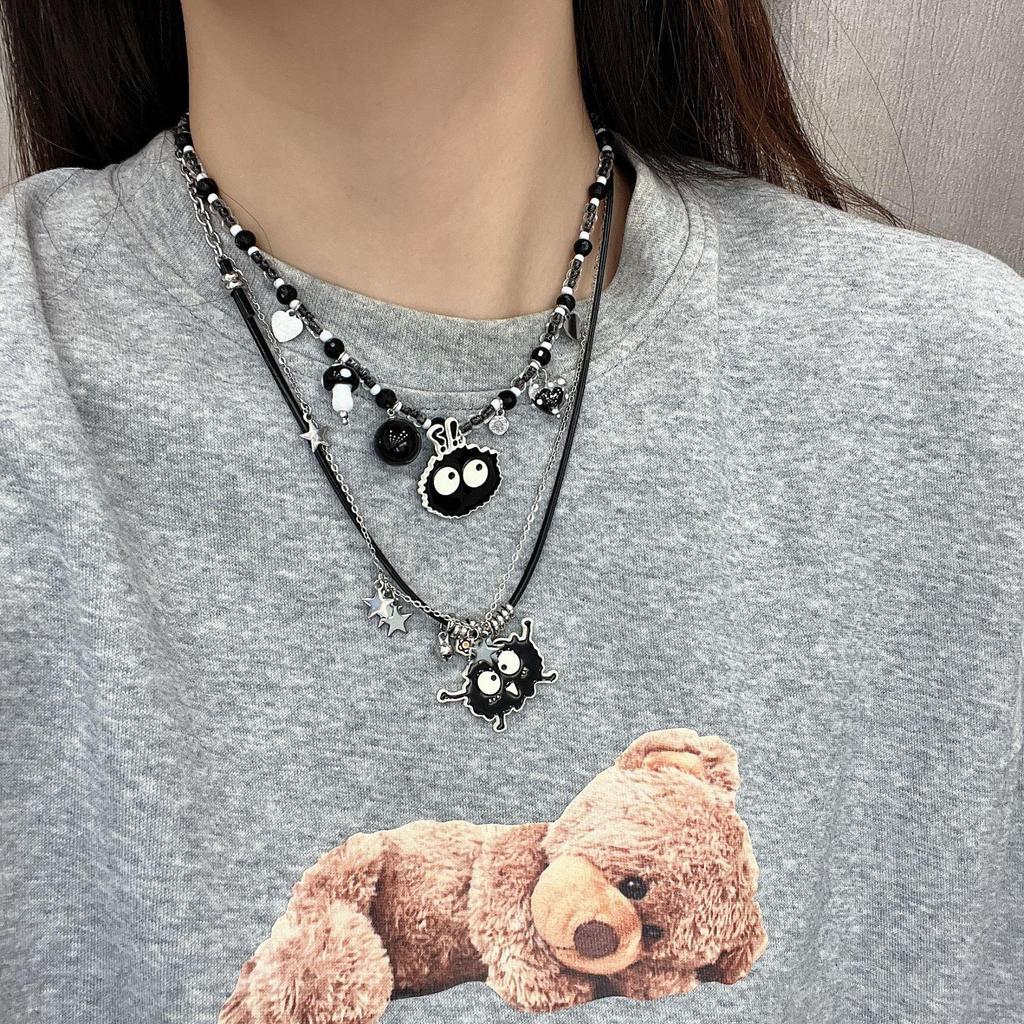 Korean Dongdaemun Cartoon Coal Ball Necklace: Cute, Unique Non-Fading Design for Women