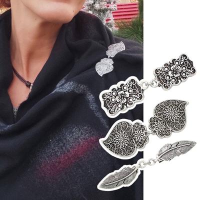 Retro aluminiowa peleryna klamra kołnierz klips liść sztuczne pióro kształt jedwabny szalik szal klamra w pasie naprawiono broszka zaczep na pasek