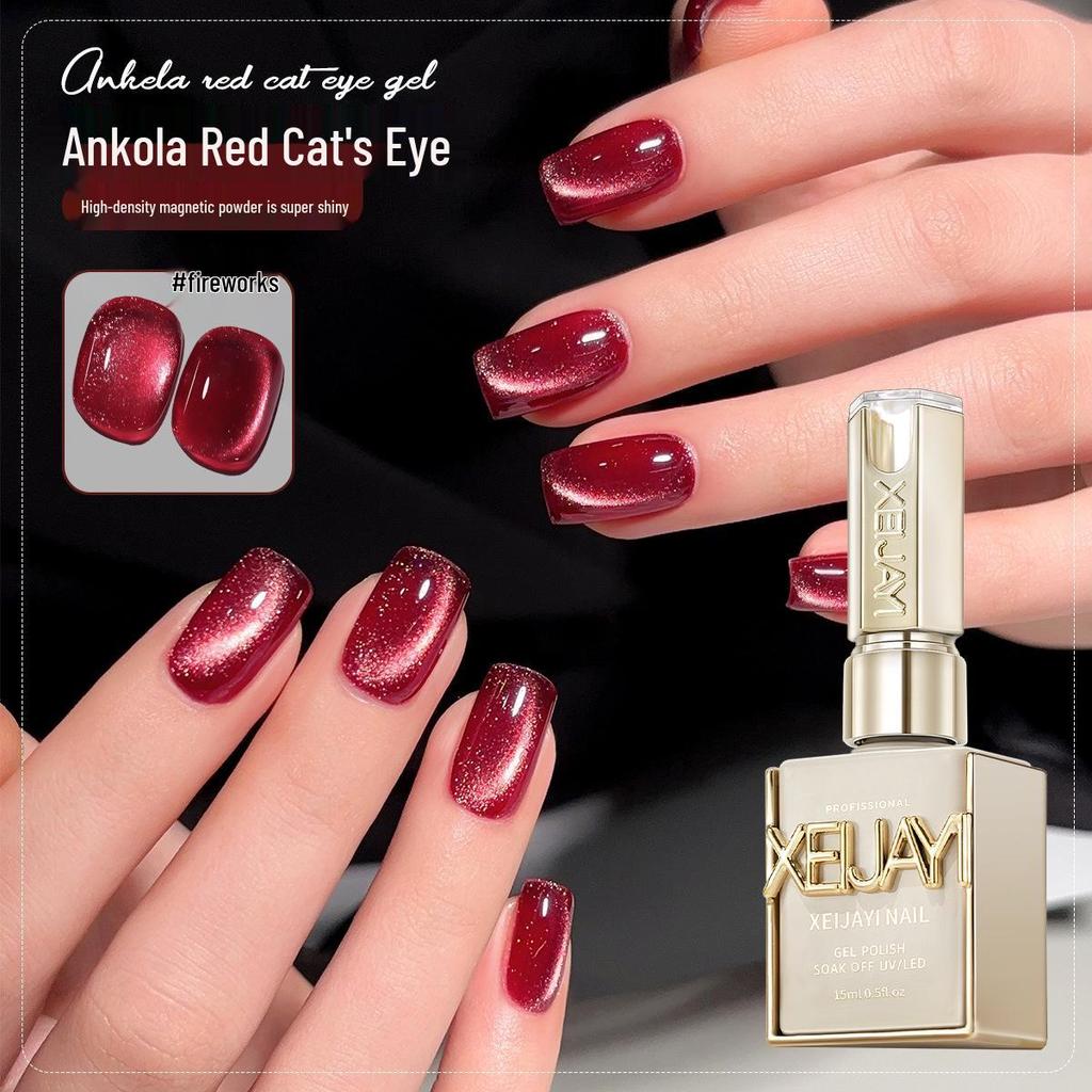2025 Pigeon Blood Red & Ankara Red Cat Eye Gel Nail Polish Set with Whitening Glass Beads