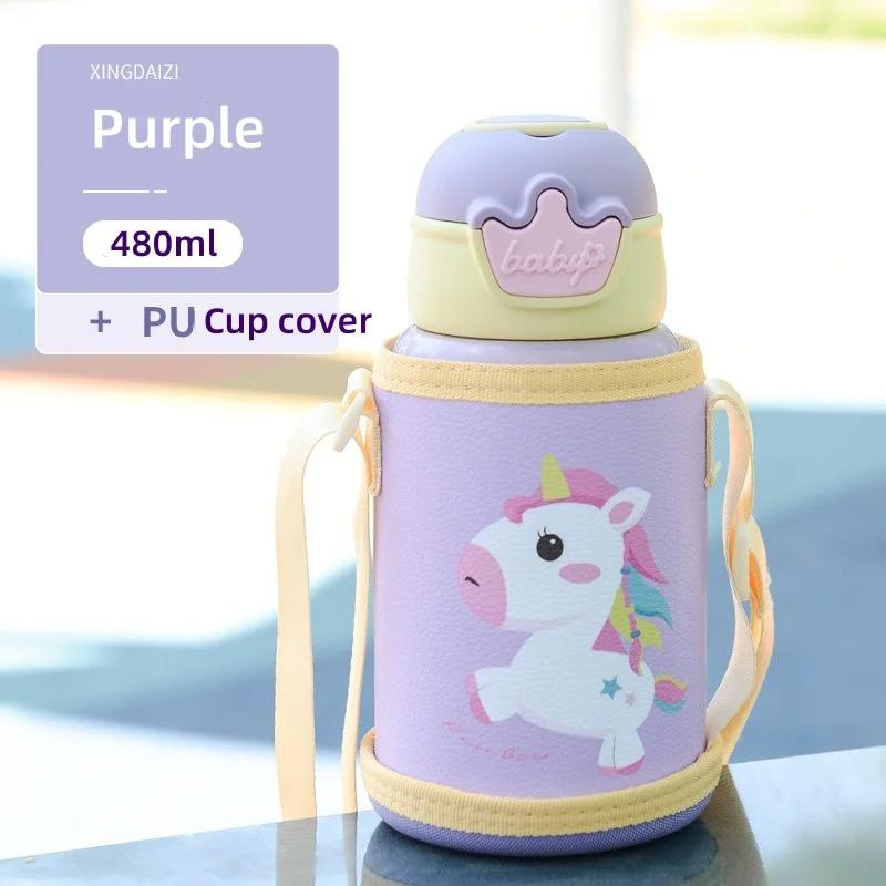 Kids Thermos Bottle Cute Children's Thermal Water Bottle with Straw Stainless Steel Thermos Mug for Kid Portable Water Cup
