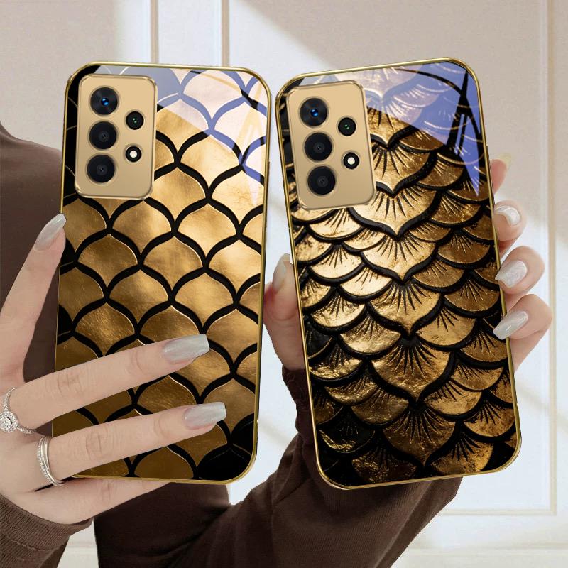 Golden scale texture For Samsung A36 A35 A34 A33 A32 A31 A26 A25 A23 A22 A21s A73 A72 A71 A42 A56 A13 16 Golden glass phone case