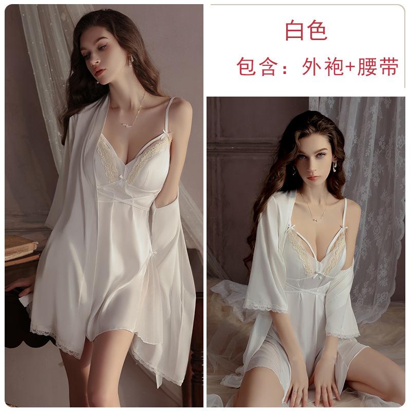 Women's Satin Deep V Padded Sleep Dress with Open Front Robe Lounge Set