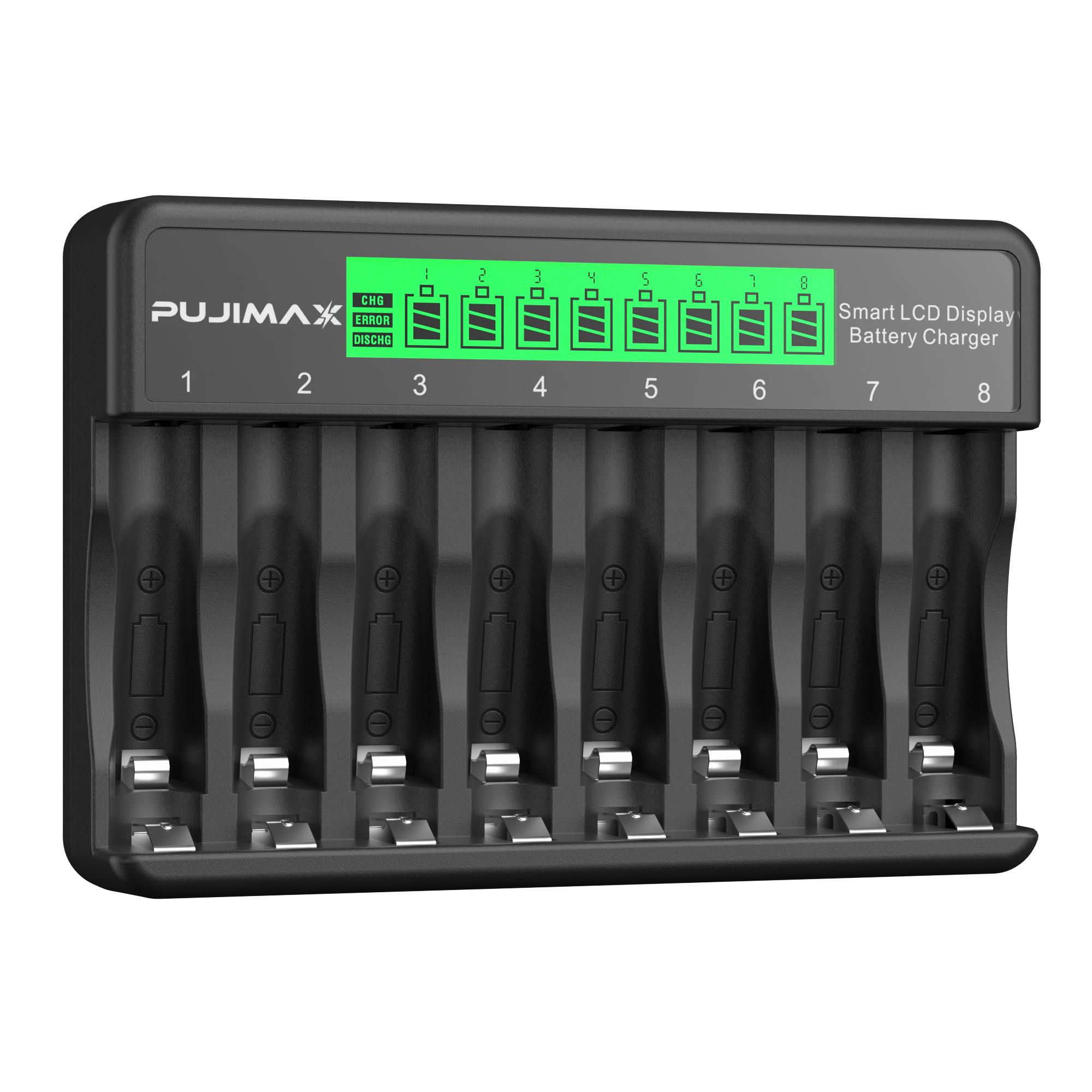 PUJIMAX 8-Slots LCD Display Fast Smart Battery Charger Type-C Charging For 1.2V Ni-MH Ni-CD AA AAA  Rechargeable Battery Charger TYPE-C чёрный