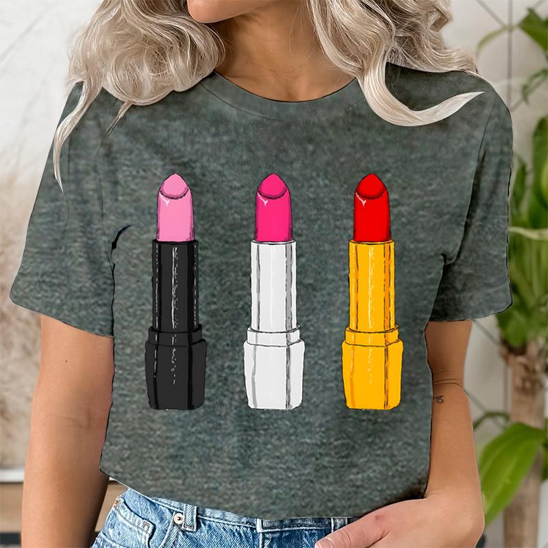 Summer Clothing Lipstick Makeup Fashion Women Tee Tshirts Casual Short Sleeve Regular Female Graphic T Shirt Fashion Clothes