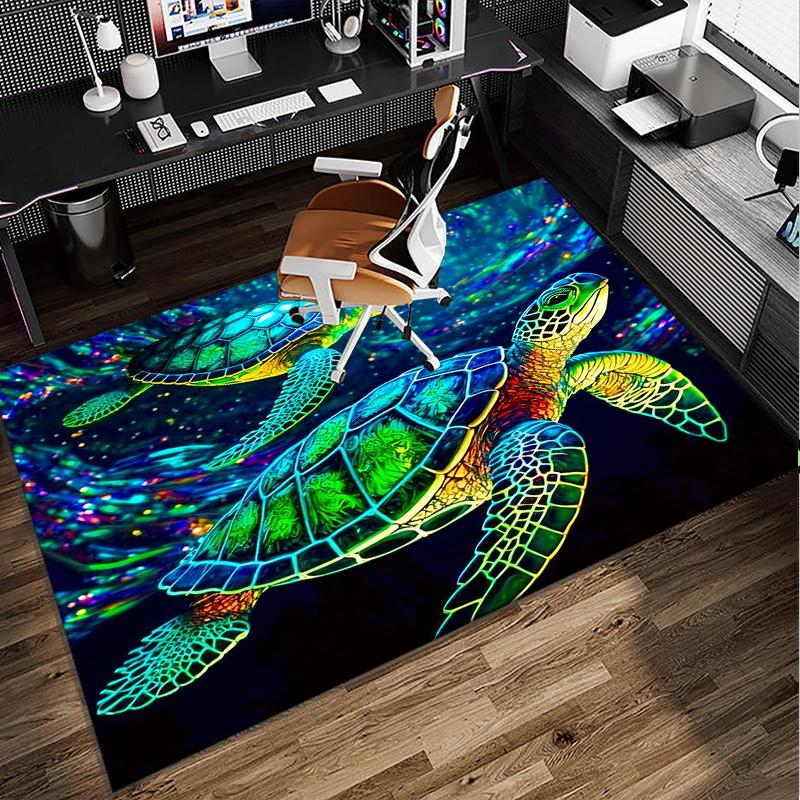 Cartoon Sea Turtle Artwork Office Rug Chair Mat, Entryway Carpet, Suitable for Front Door, Bedroom, Living Room, Desk, Holiday Gift