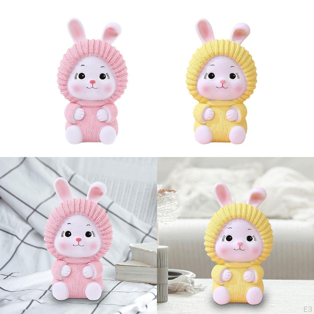 Statue Animal Sculpture, Piggy Bank Money Cartoon Bunny Figurine Tabletop Ornament for