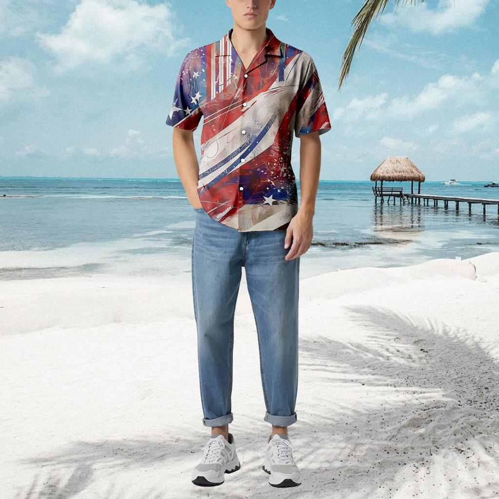 Herren Lässiges Lockeres Kurzarmhemd Mode Bedrucktes Hemd Top