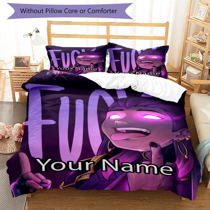 3pcs Custom Name Valorant Bedding Set Duvet Cover Closure Includes 1 Duvet Cover & 2 Pillowcases, Soft and Comfortable for All Seasons.