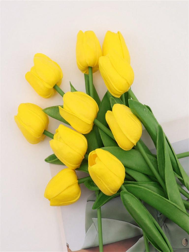 Ein Set aus 6 künstlichen Tulpen, geeignet für die Heimdekoration, Schreibtischblumen-Dekoration zum Jahrestag, Realistische falsche Tulpenblumen (Vase nicht enthalten)
