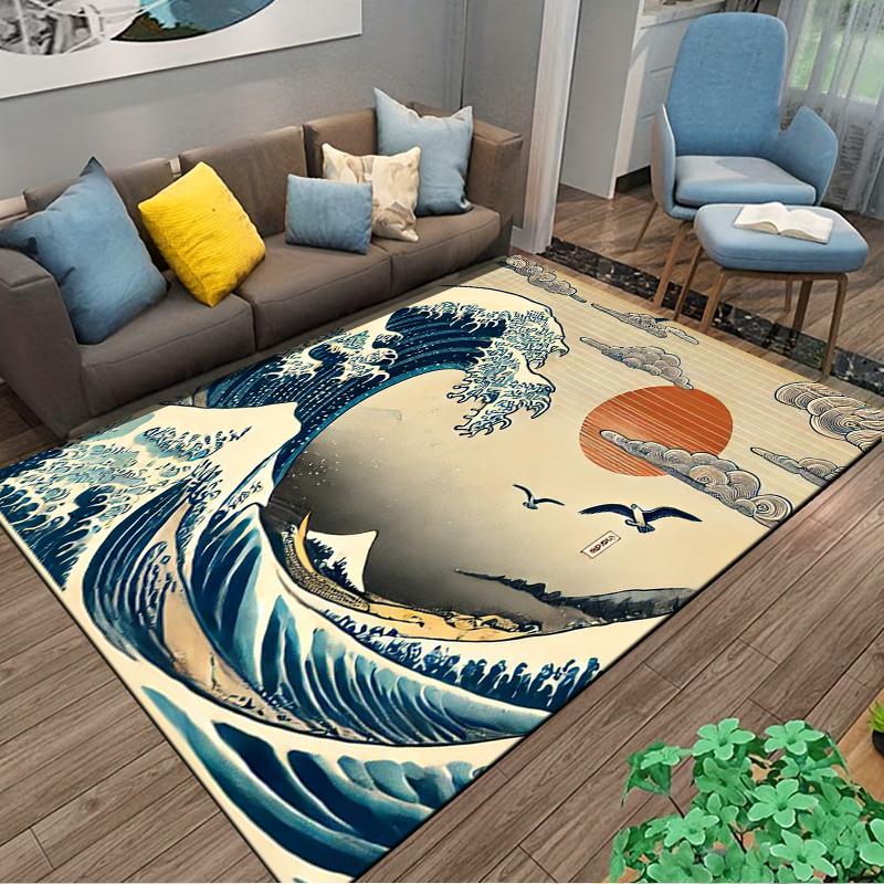 Japanese Wave and Sun Pattern Carpet Non-slip Rug Suitable for Living Room and Bedroom Sofas