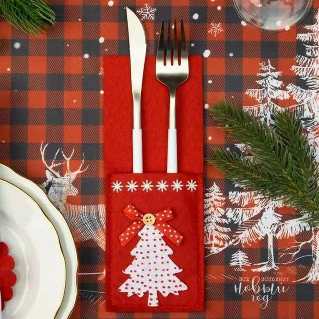 4 Pieces/Set Christmas Tree Dinnerware Holder Bag Cutlery Storage Pouch Decoration Organizer Fork Spoon Festival Party