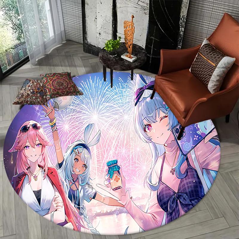 1Pc Galaxy Friends Adventure Flannel Round Rug Soft Non Slip Circular Office Carpet Floor Mat Bedroom Living Room Xmas Gift S1799