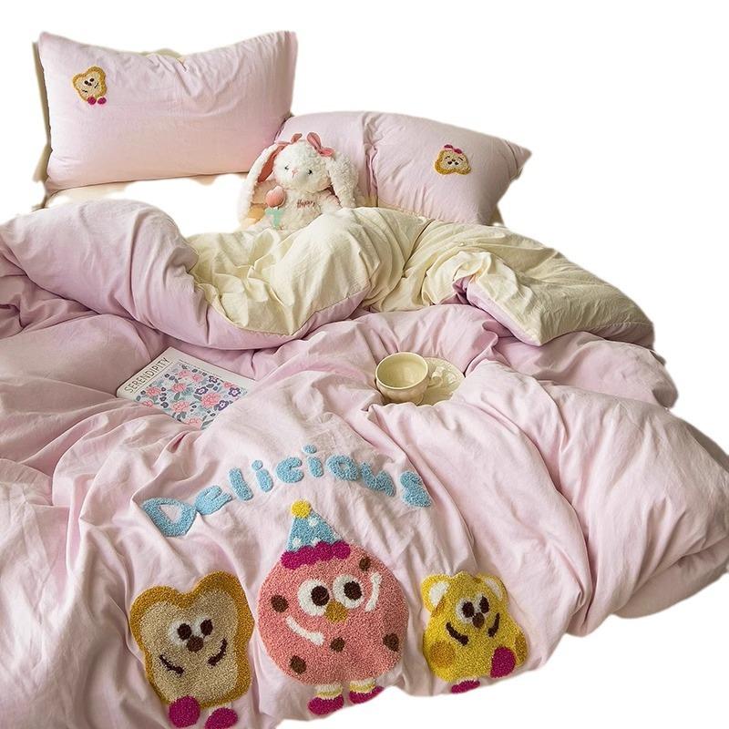 Class A Ins Pure Washed Cotton Bedding Four-Piece Set Quilt Cover Quilt Cover Bed Sheet Person Student Dormitory Three-Piece Set