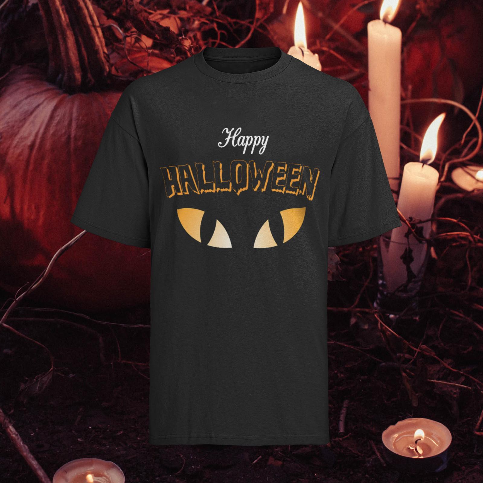 Happy Halloween Katzenaugen Herren T-Shirt Mens Womens Tees Top Bio Baumwolle 2XL