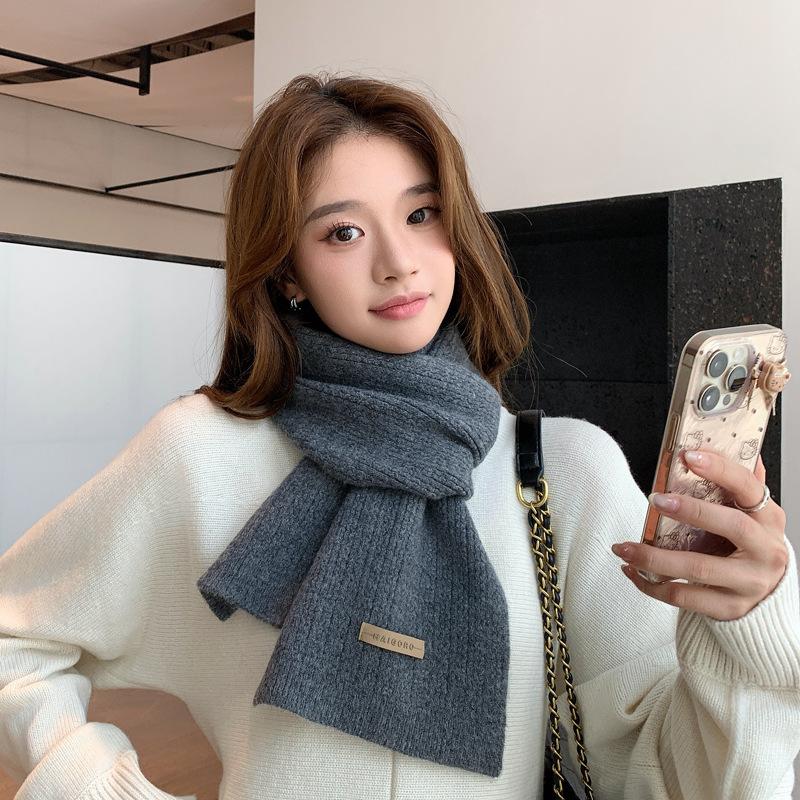 New Korean Knitted Wool Scarf for Women's Autumn and Winter Couples, Versatile, Thickened and Warm, Including Narrow Scarf