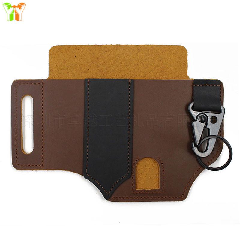 Multifunctional Outdoor Waist Bag with Flashlight & Knife Sheaths, Tool Clip, Leather Wilderness Storage Case.