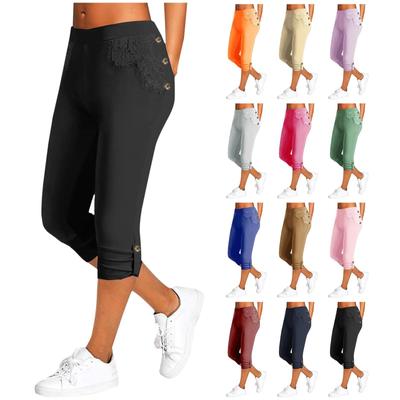 Dámské letní stahovací šňůrka Elastické Capris s vysokým pasem Ležérní Slim Fit široké kalhoty Capris