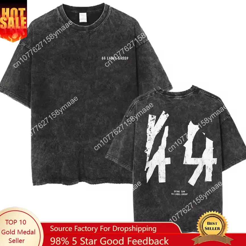 44 LABEL GROUP Cotton Trendy Vintage T-shirt Washed Tee Men's Women Hip Hop Letter Print Quality Top Streetwear Oversized Casual
