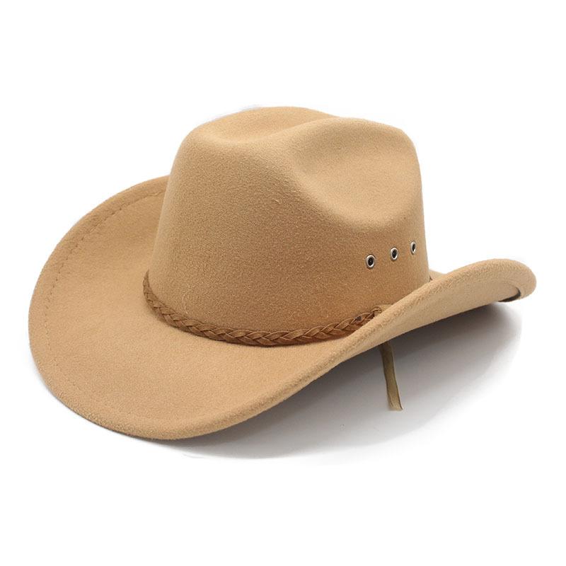 New one-word white woolen hat Western cowboy top hat Men's and women's hats Top hat Felt hat