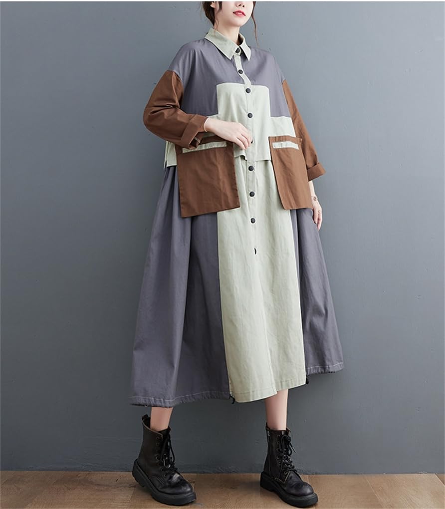 Mouhoukyo Shirt Long Midi Trench Coat Contrasting Everyday 2 Colors A In the One Size Fits Women's Dress, Sleeve, Length, Style, Figure-Flattering,
