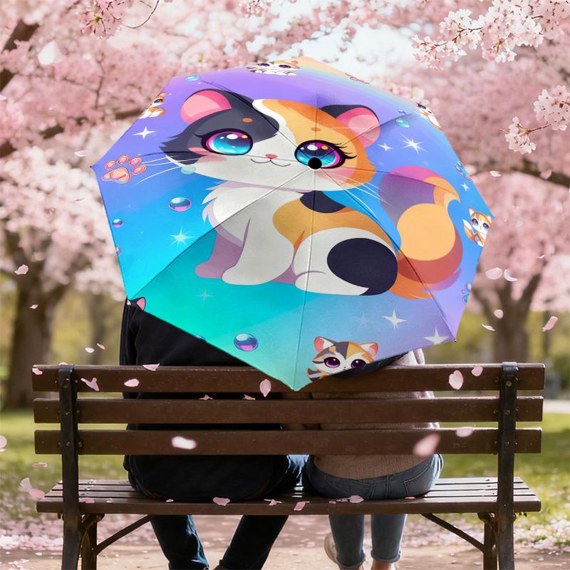 1pc Kawaii Cat Rainbow Pattern Umbrella Design Automatic Opening and Closing Umbrella, High-quality Travel Umbrella,  c1128271