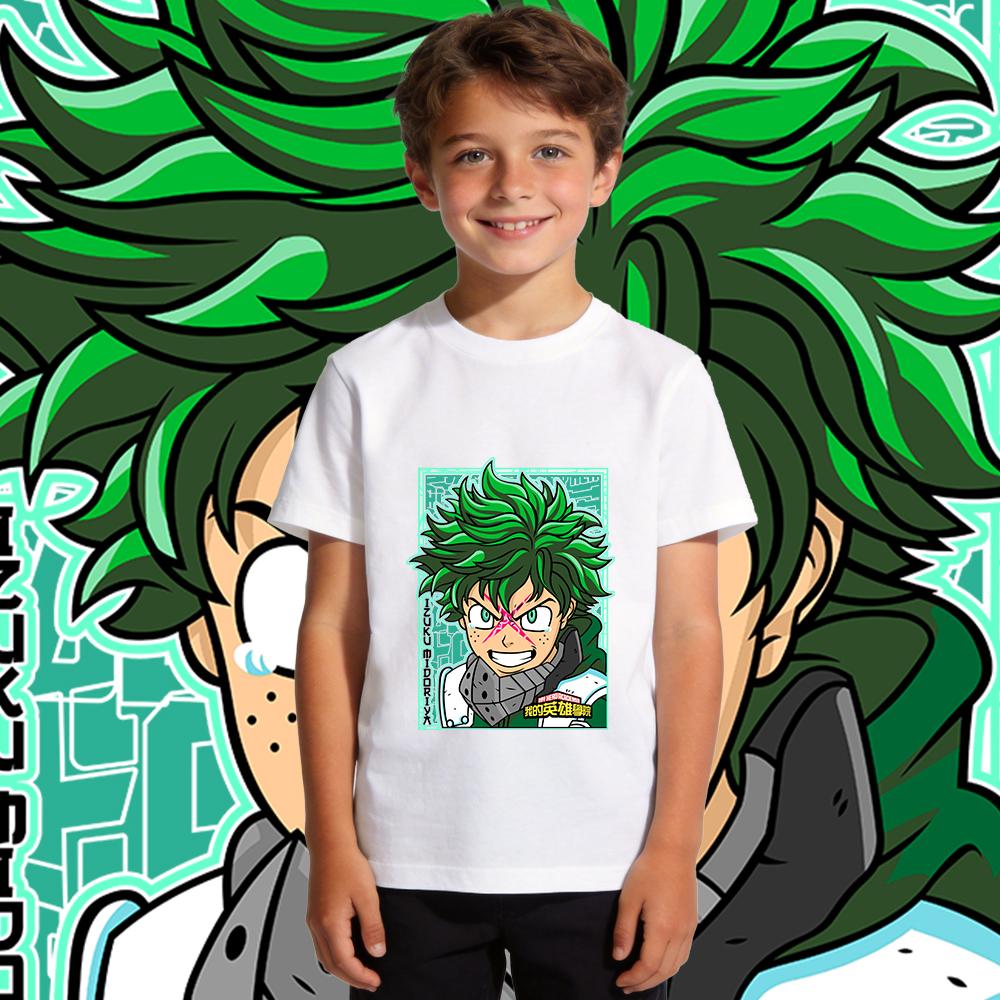 Boys Girls My Hero Academia Midoriya Anime Print Cotton T Shirt Kids Casual Wear Soft Breathable Short Sleeve