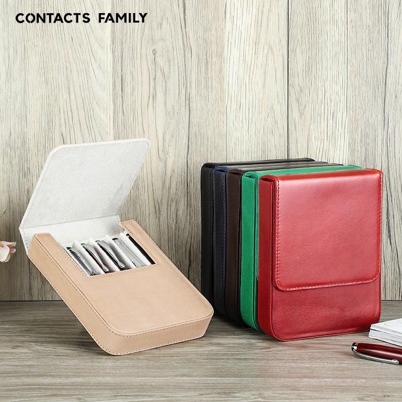 Handmade Genuine Leather 6-Piece Fountain Pen Case with Creative Drawer-Style Design