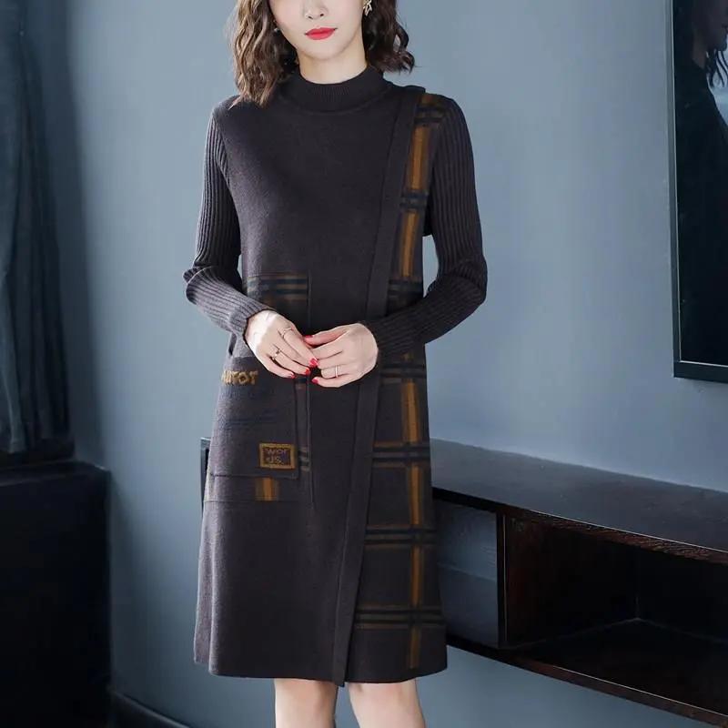 Women's Fall/Winter Loose-Fit Knit Dress with Youthful Charm Mid-Length Base Layer Sweater Dress
