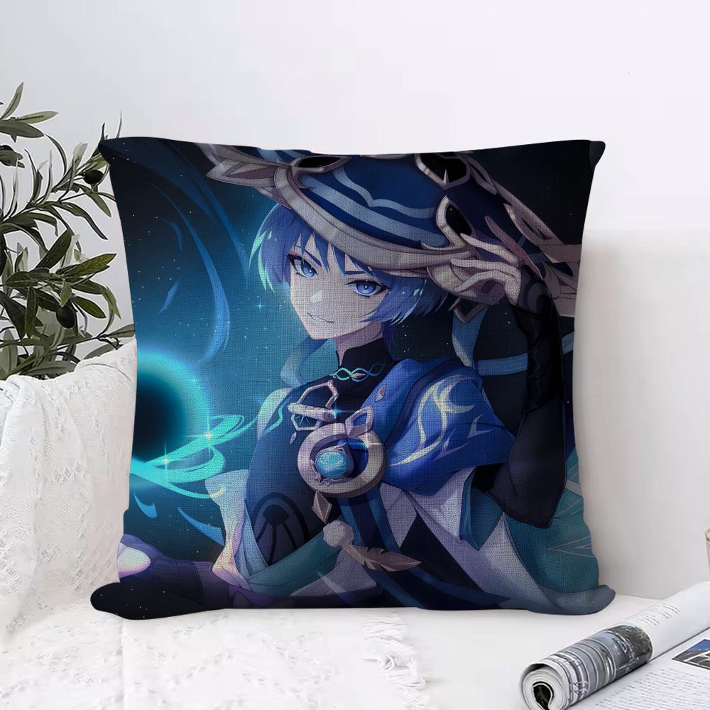 Genshin Impact Scaramouche Cushion Cover Eco Linen Pillow Case DoubleSided Print Breathable Durable Zipper Home Decor Gift