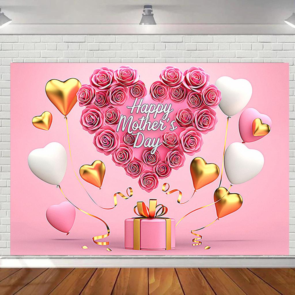 Happy Mothers Day Party Background Thanks Mother Flower Rose Heart Floral Pink Photography Backdrop Photo Studio Props