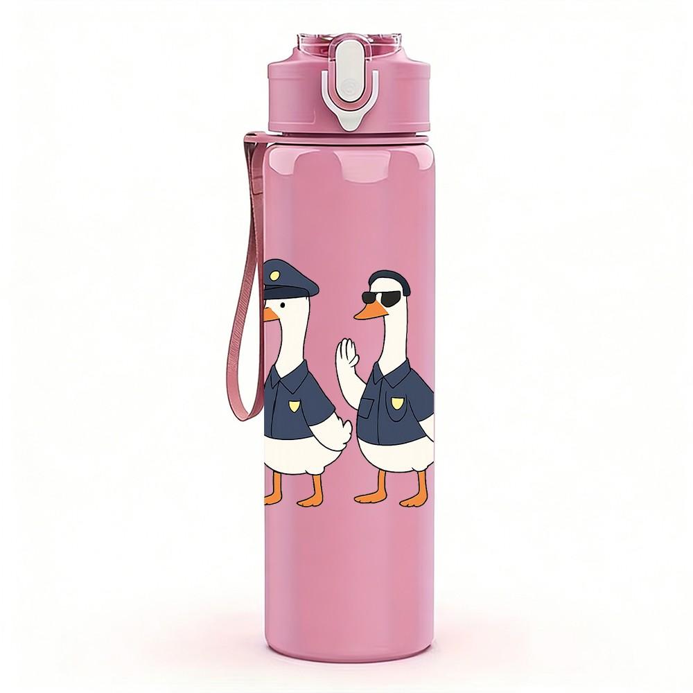 1PC Duck Group Uniform Cartoon 750ml Color Plastic Sports Water Bottle Leakproof Flip Straw Lid Suitable for Sports Office Home Use