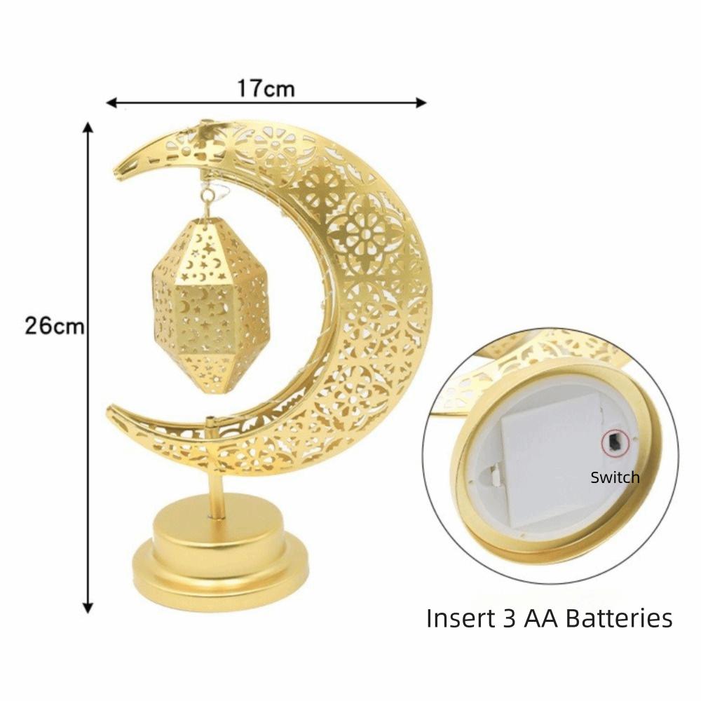Metal LED Moon Lamp Elegant Rotating Design Ramadan Desk Lamp Crescent Moon Golden Finish Night Light Middle Eastern Party