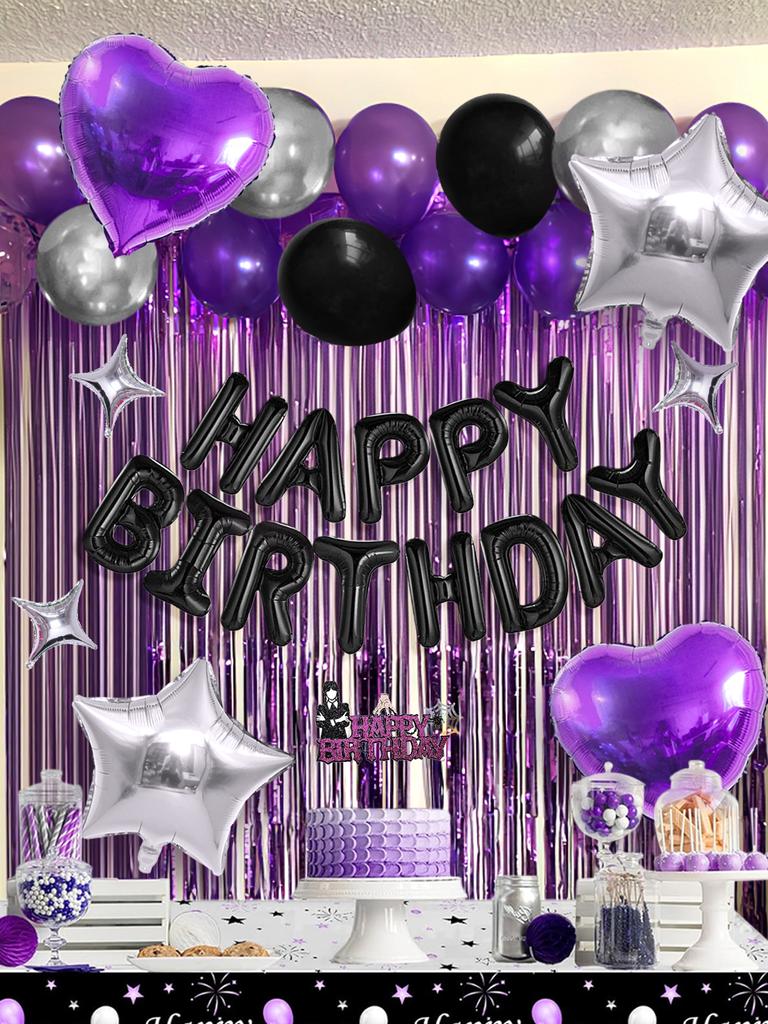 50/53pcs Purple Theme Happy Birthday Balloons, Birthday Party, Wednesday Theme, Wedding, Graduation Ceremony, Party Decoration