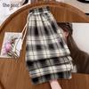 Women's British Style Plaid Drawstring Casual Pants