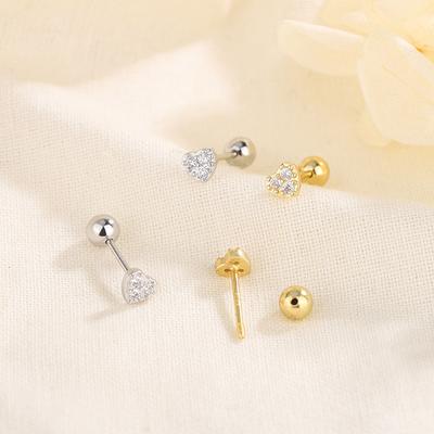 1Pair Mini Hearts Ear Bone Nail Spiral Stud Earrings For Women Girls Wedding Party Fine Jewelry Gift
