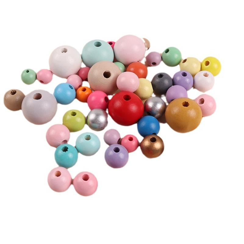 

100pcs 10mm Loose Wood Spacer Necklace Beads Random Color Round Big Hole Charm Beads Lot For Bracelet Findings Jewelry Making 10mm