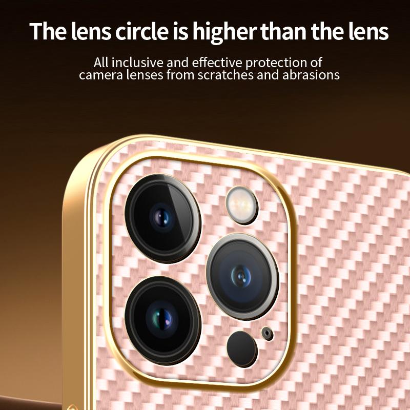 For iPhone 13 Pro Max Phone Case Carbon Fiber Textured Electroplated TPU Back Cover