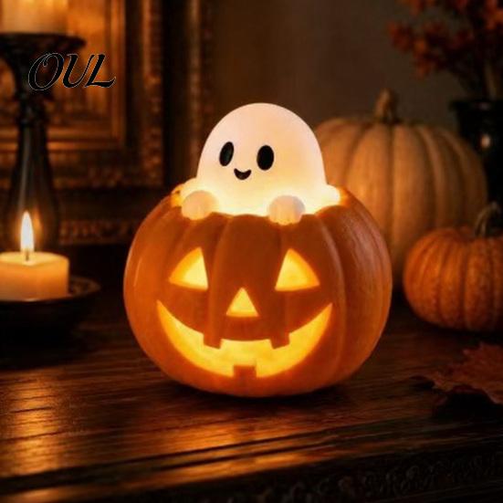 Gruselige Halloween Tischdekorationen Kürbis Drachen Statue, LED Leuchtende Harzfigur Party Mittelstücke mit Warmem Licht, Fantasy Schreibtisch Dekoration