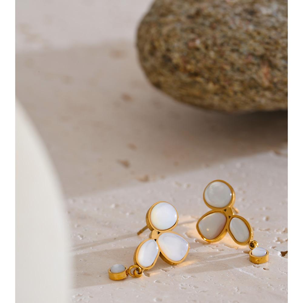 Yhpup Exquisite Gift Fashion Stainless Steel Thick Shell Flower Small Drop Earrings 18K Golden PVD Plated Trendy Fashion Jewelry