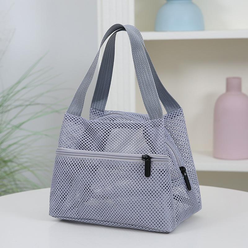 

New Mesh Tote Bag Large Capacity Food Storage Lunch Bag Handbags Portable Wash Bag for Travel серый