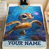 1PC Custom Name Ocean Adventure Turtle Patterned Flannel Blanket Suitable For All Seasons for Home Decor Warmth and Comfort Gifts Holiday Present_lx